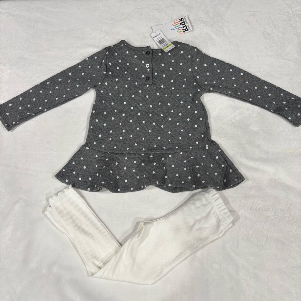 Girls Kids Headquarters Gray and White Polka Dot matching Set with dog accent - Picture 3 of 6